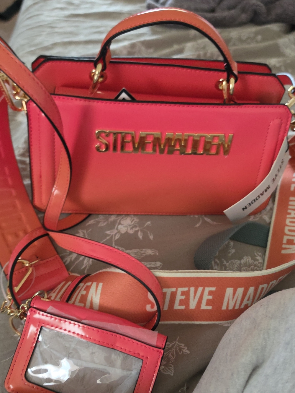 Steve Madden Coral to Pink Ombre Crossbody with Gold Logo